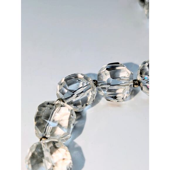 Vtg 925 Sterling Chunky Faceted Cut Rock Crystal Quartz Toggle Clasp Necklace - Picture 6 of 11